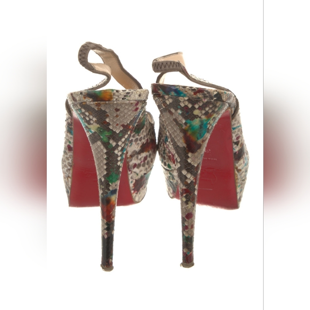 Multicolor Peep-Toe Christian Louboutin Snakeskin Animal Print Platform,Size 9.5 - Picture 4 of 5